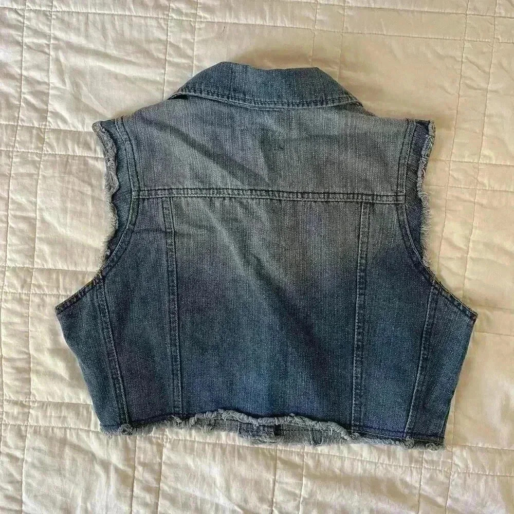 Ci sono western denim vest girls size large Y2K boho hippie buttons cutoff faded - Picture 2 of 4
